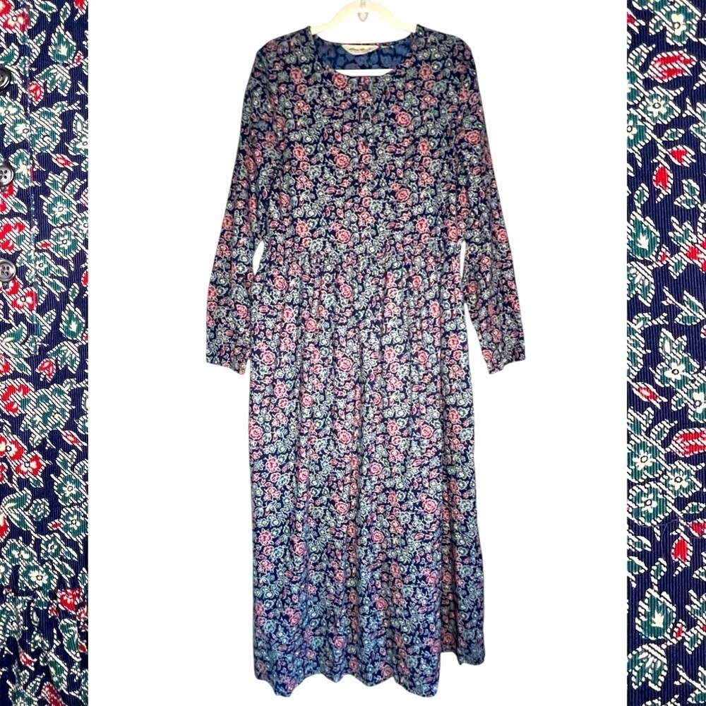 Vintage 80s Eddie Bauer Cottagecore Ditzy Print Floral Maxi Dress Size Large